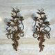 Pair of Two-Arm Wall Lights in Gold Metal with Leaf Decoration