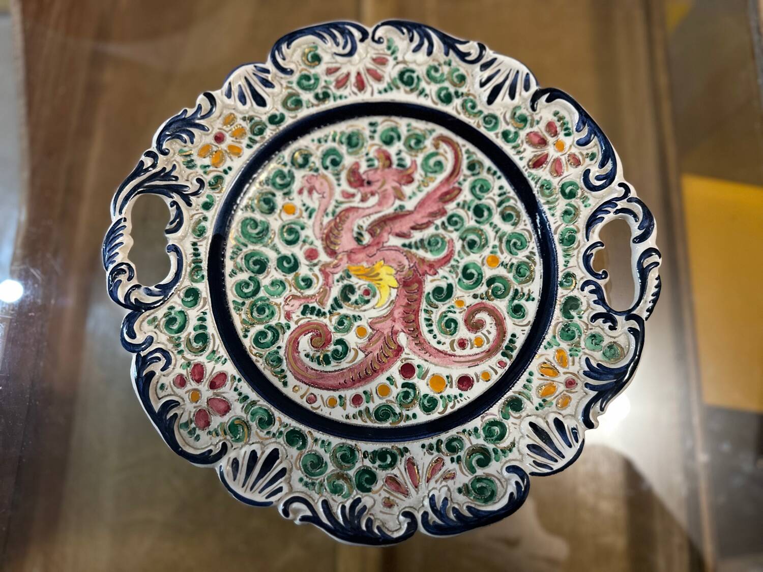 Plate / Ashtray in Massé Frères Earthenware - Relief Decoration of Dragon and F