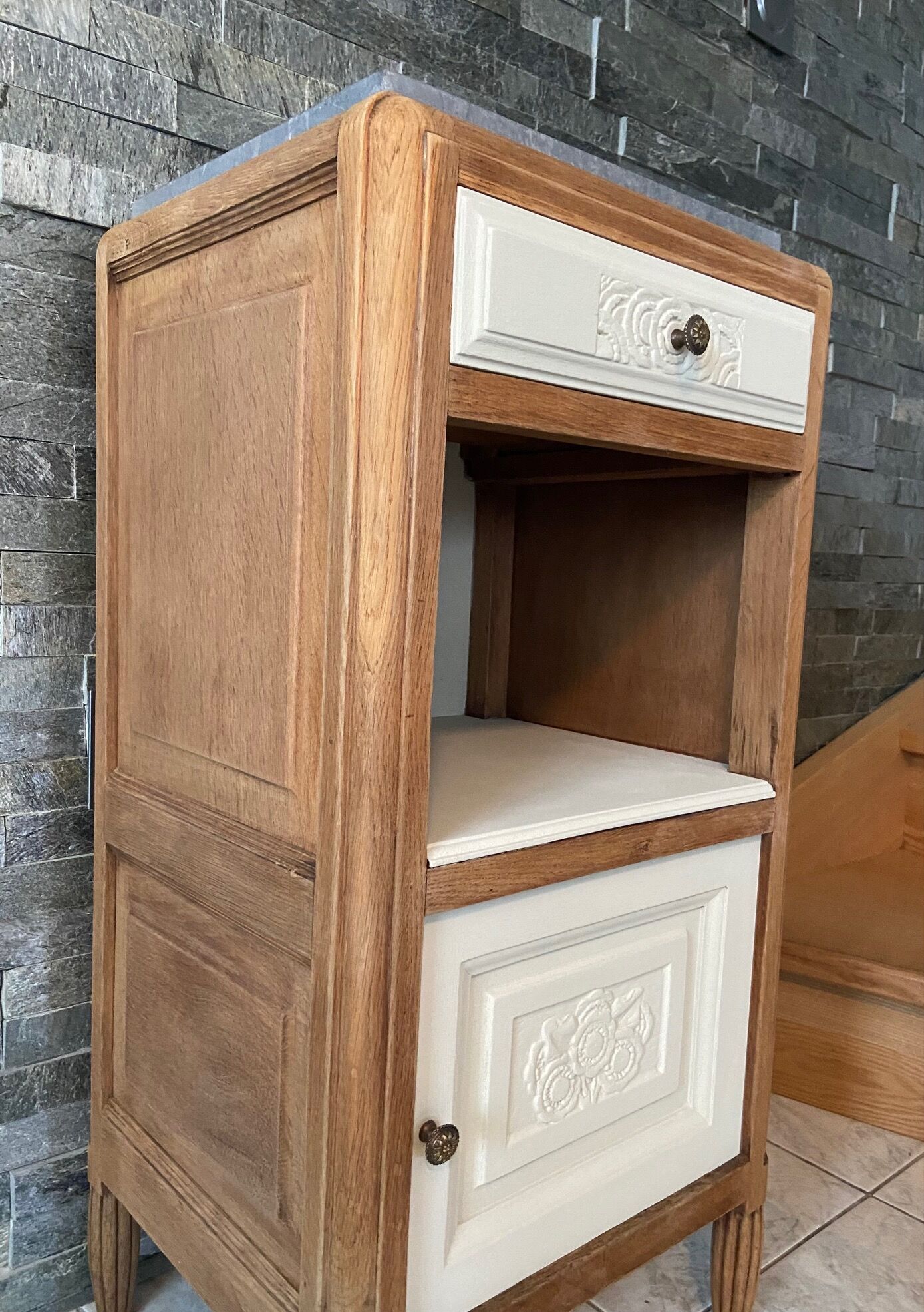 Art Deco bedside, grey marble