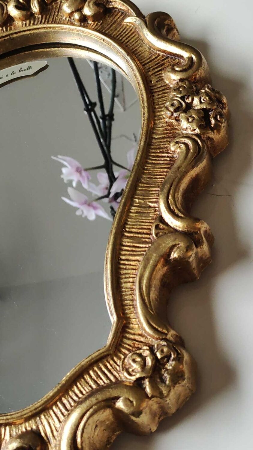 Mirror Rocaille style gilded with gold leaf 42 x 26 cm