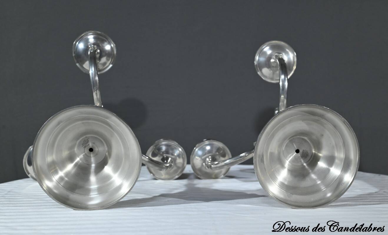 Pair of “Le Lingot” Candelabra in Pewter – Mid 20th Century