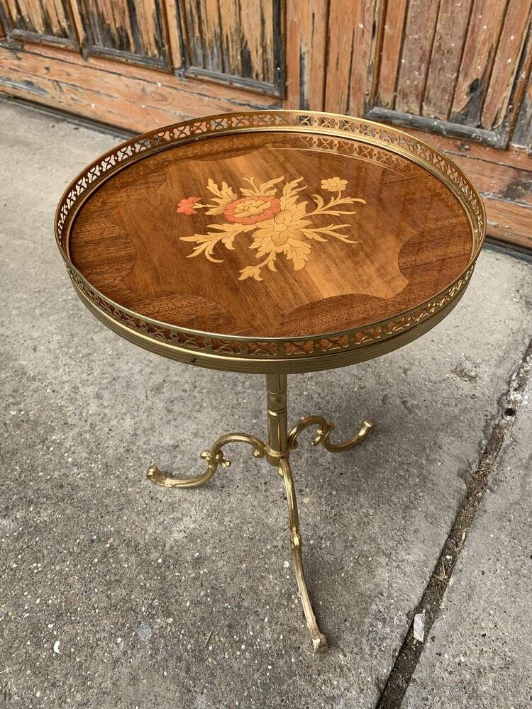Small vintage brown wooden side table, 1950s style, decorative pedestal table.