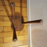 Old wooden tripod bench stool milking shepherd’s bench