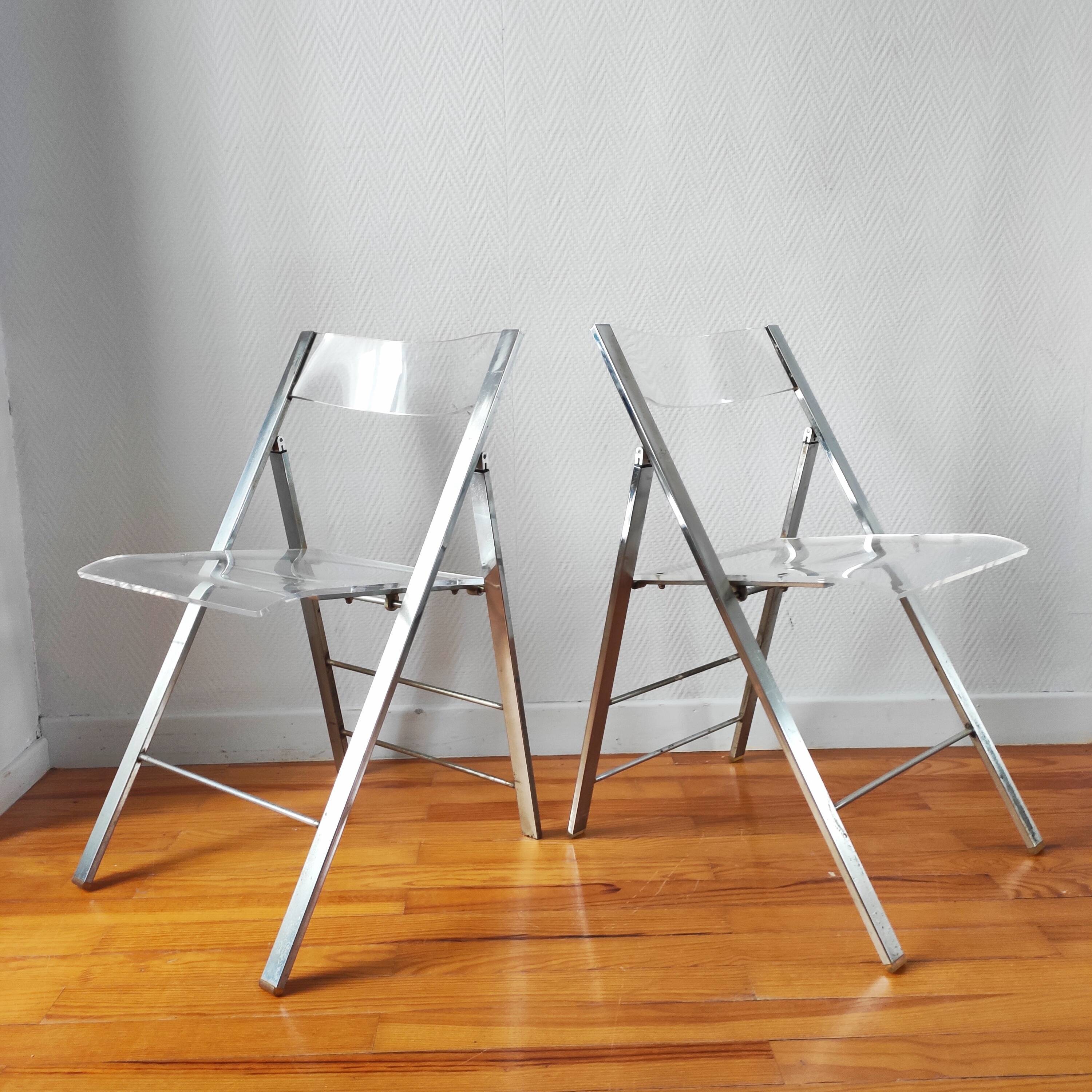 Pair of vintage 1970s plexiglass folding chairs