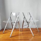 Pair of vintage plexiglass folding chairs 1970