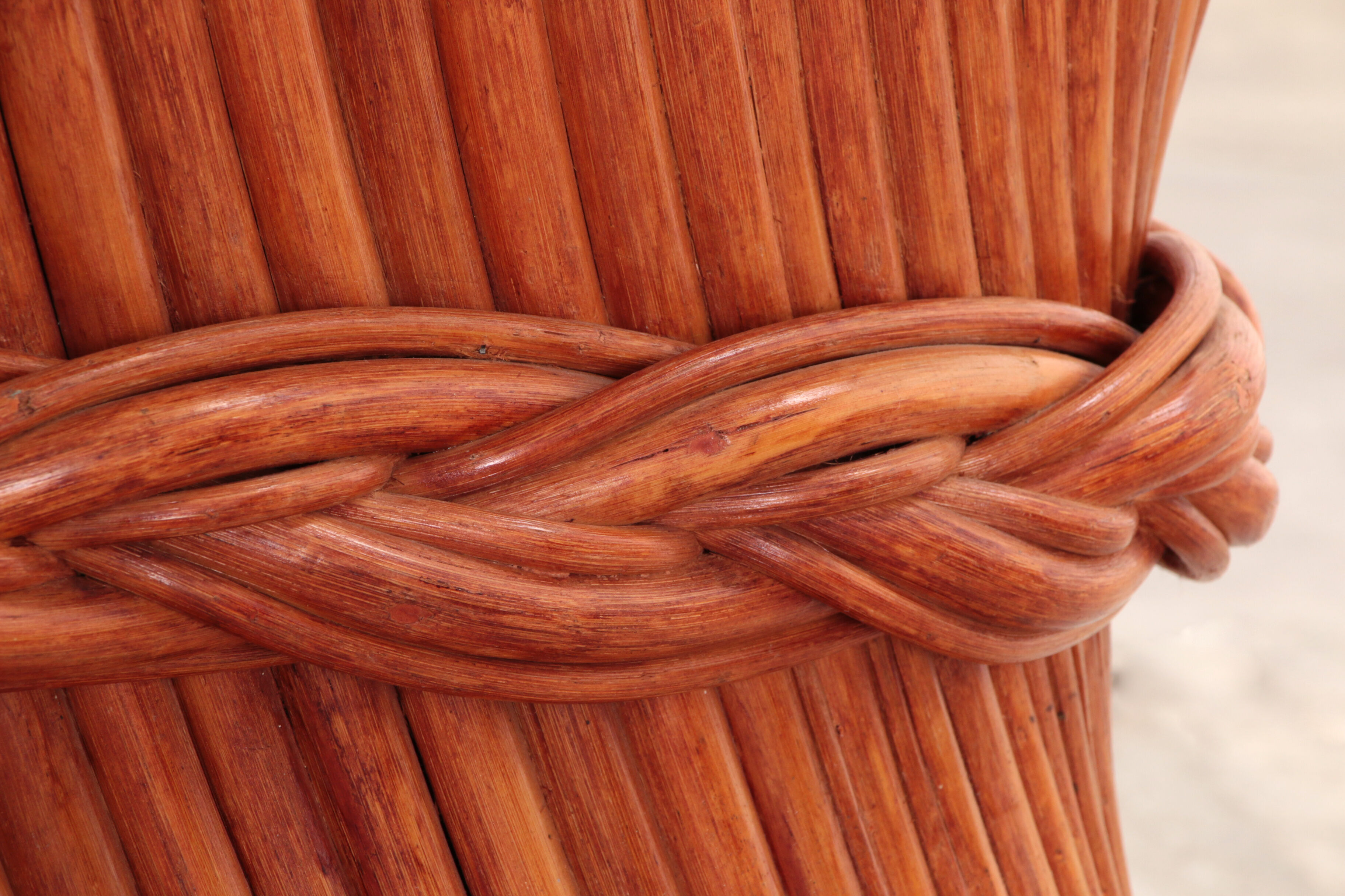 Bohemian bamboo mcguire dining table set with 6 palm leaf chairs, 1960 france.