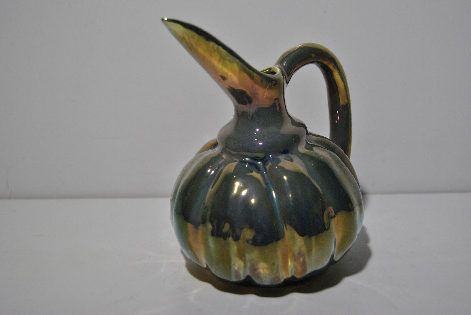 Ceramic pouring jug Rambervilliers art deco flamed sandstone metallic reflection