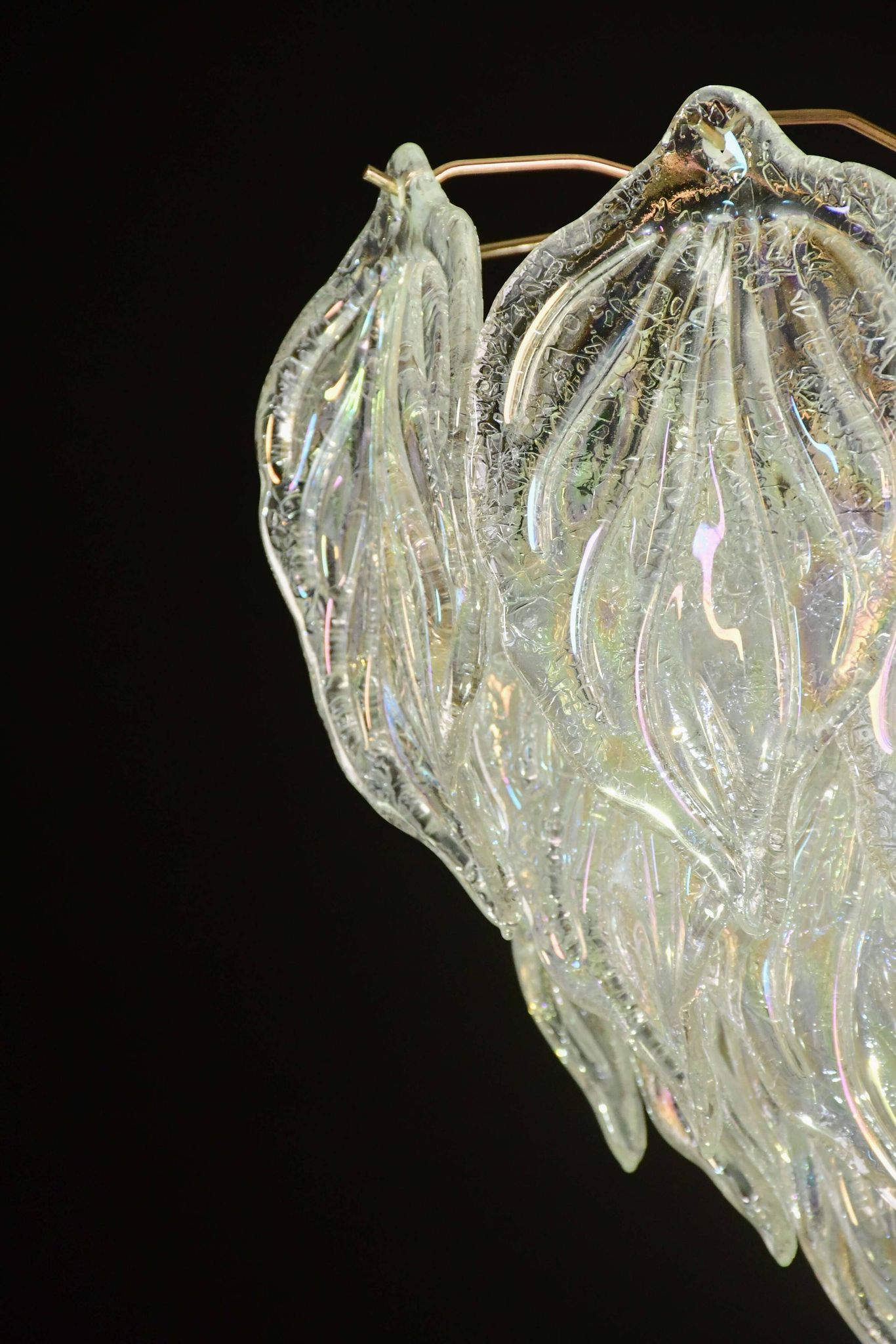 Superbe grand lustre en verre de Murano avec feuilles arc-en-ciel