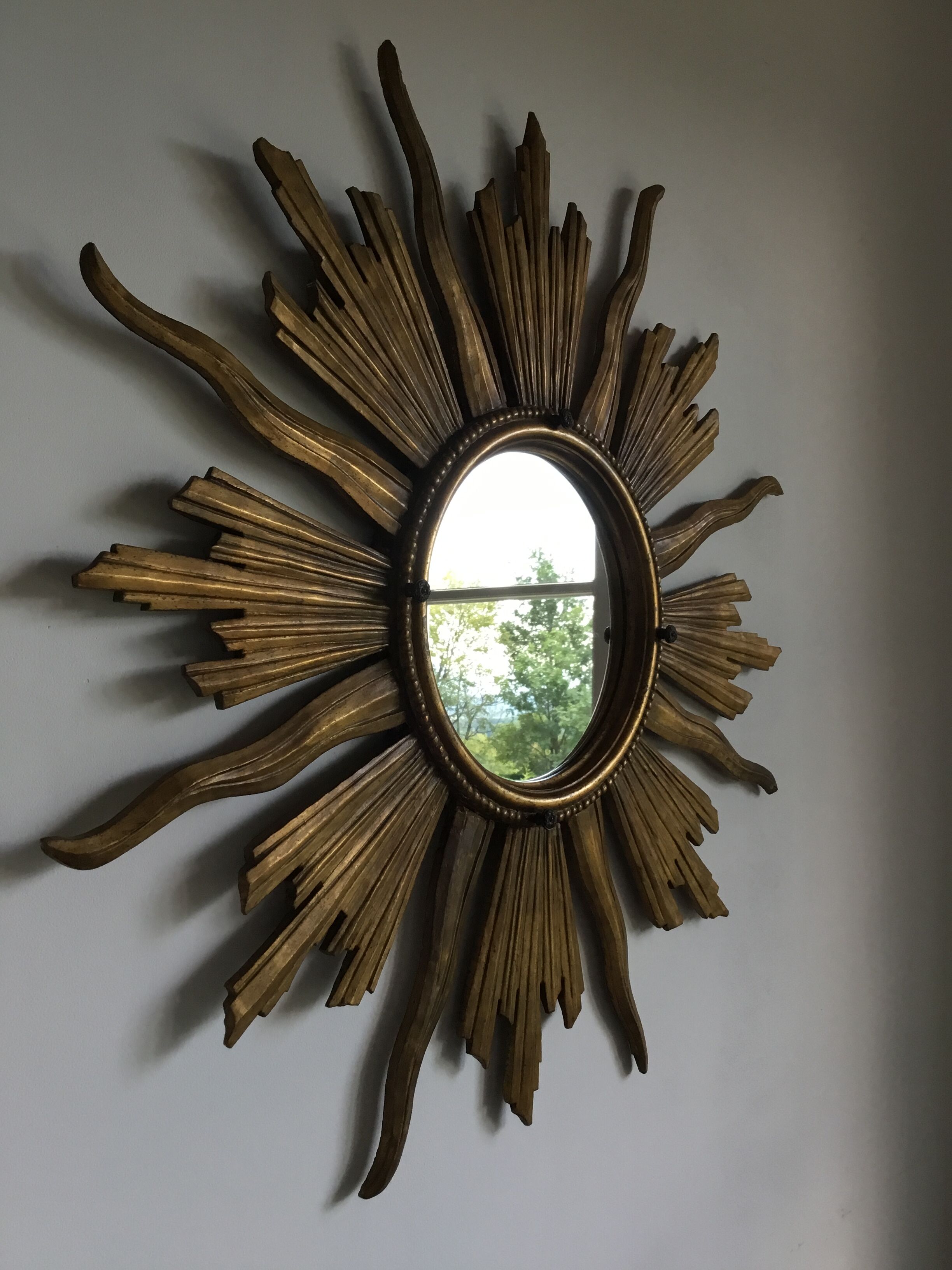Miroir soleil en bois doré - 80cm