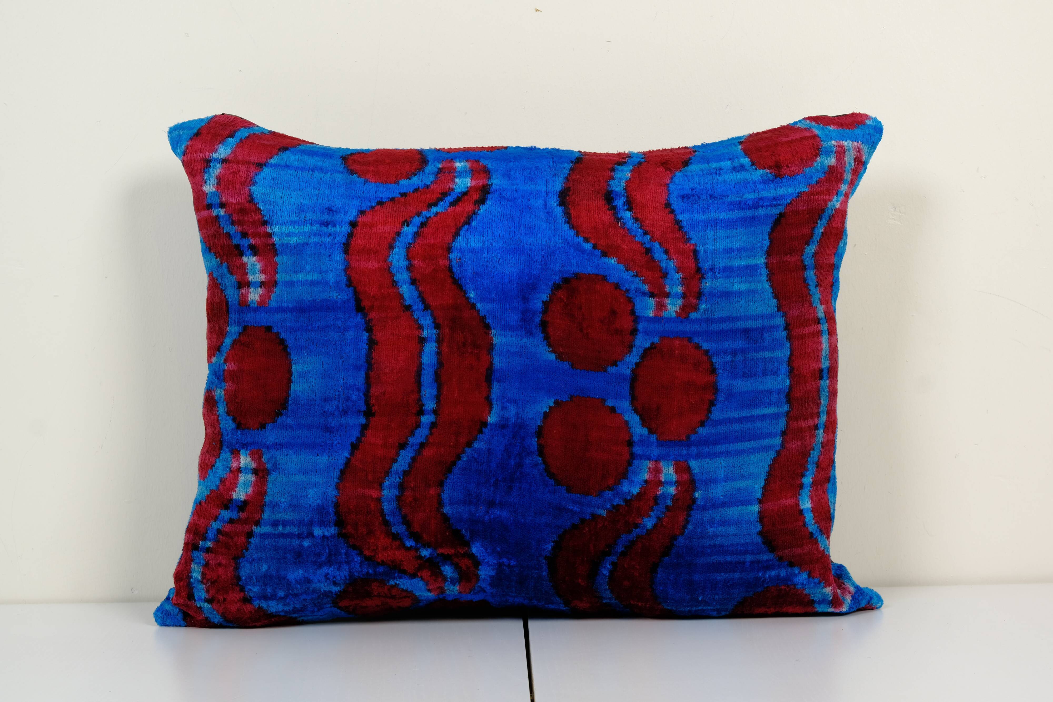 Blue silk ikat velvet pillow