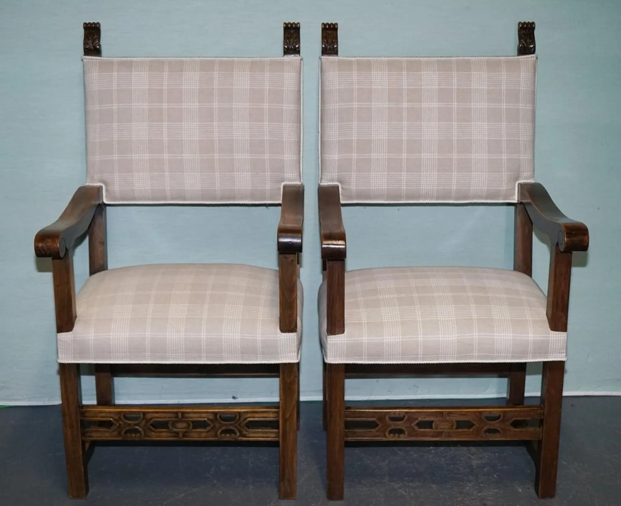 Victorian Armchairs with Carved Wood Details, Set of 2