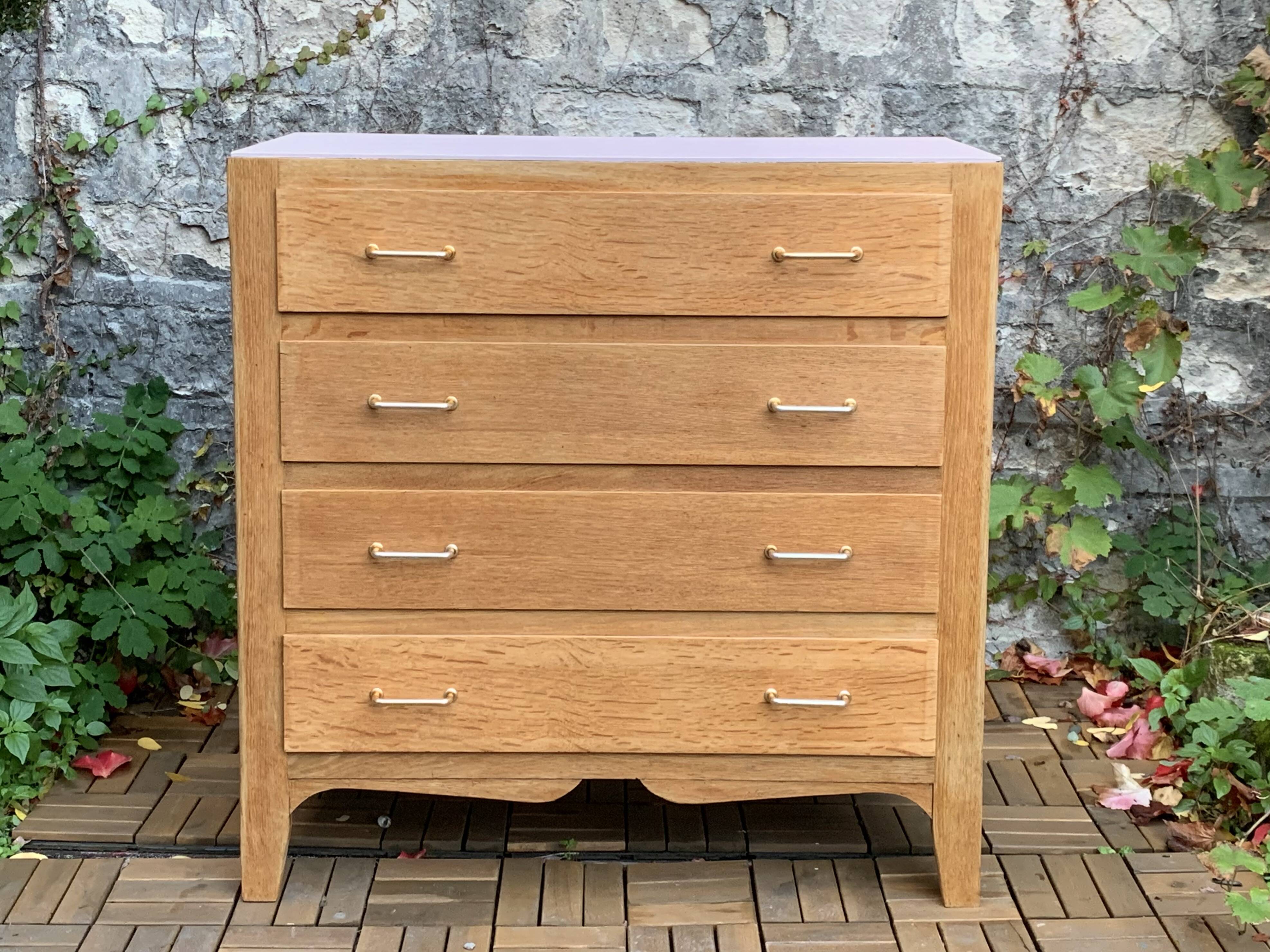 Vintage chest of drawers in solid raw oak 1950