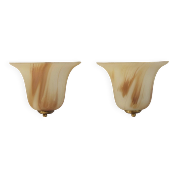 Vintage Pair Marinha Grande Swirl Art Glass Wall Sconces Made in Portugal