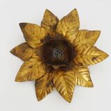 Wall light, ceiling light sun foliage in gold metal, vintage ceiling light. Italy 70s
