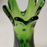 Murano/Flavio Poli vase. Blown art glass, green/amber tones. Organic floral shape. Height 28 cm