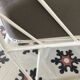 Vintage white metal Croisette style armchairs with hairpin legs in superb condition