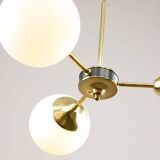 Mid-Century Modern Italian Chandelier in Brass and Opaline Glass, 1960s