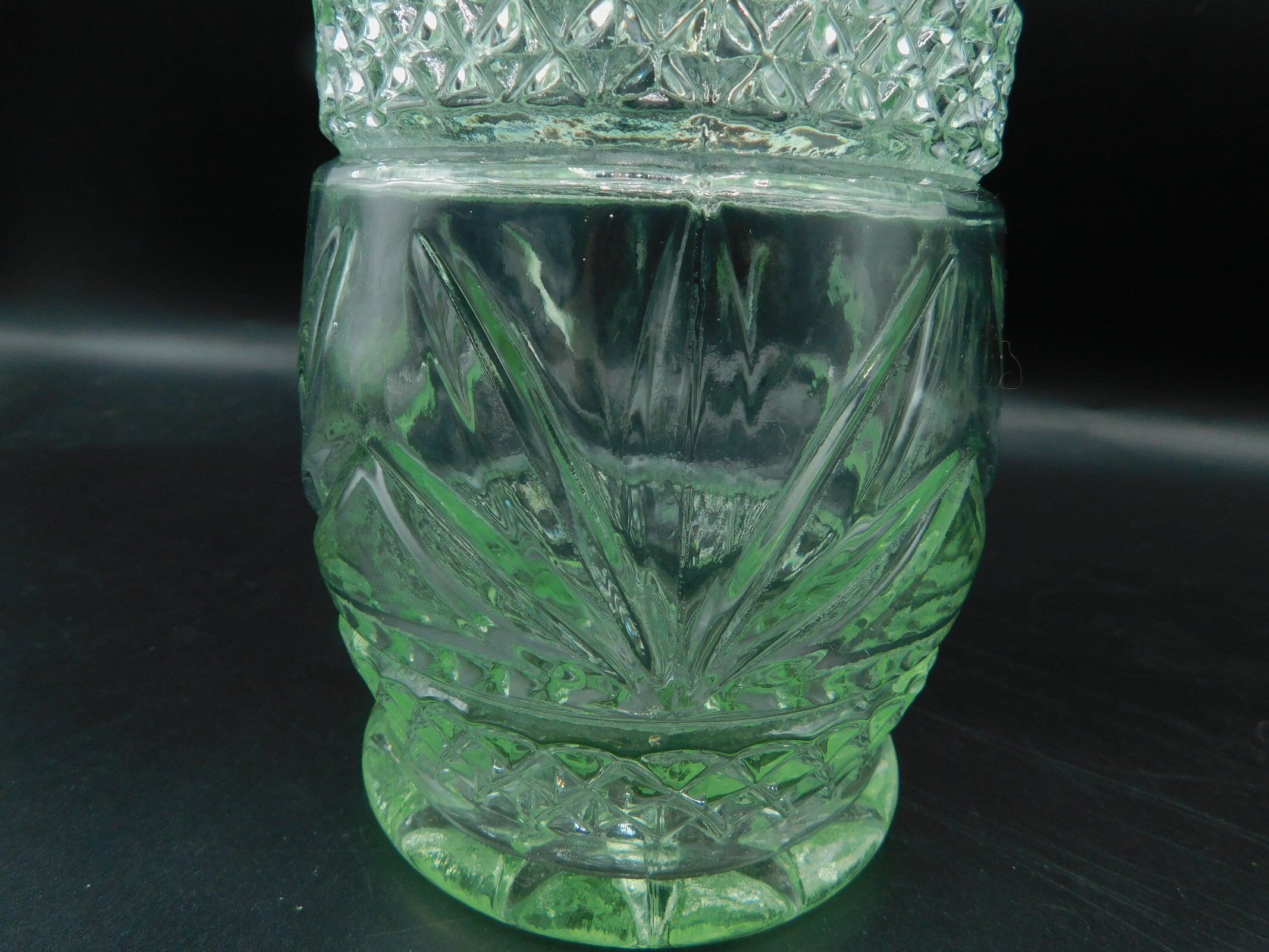 Green pressed-moulded crystal vase