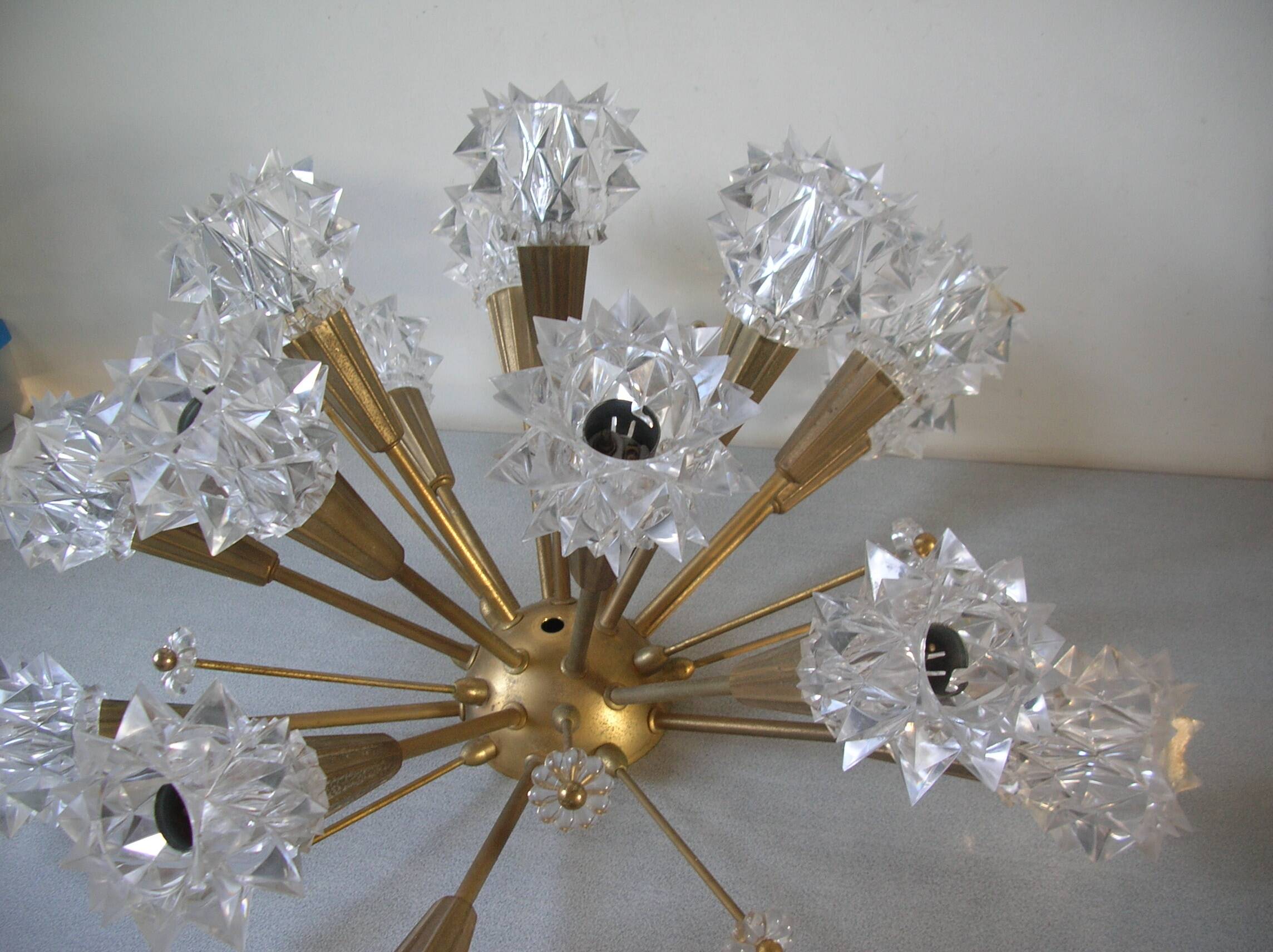 Old "sputnik" chandelier 15 lights plastic/resin diamond tip 60's design lighting