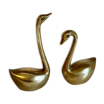 Pair of vintage solid brass swans