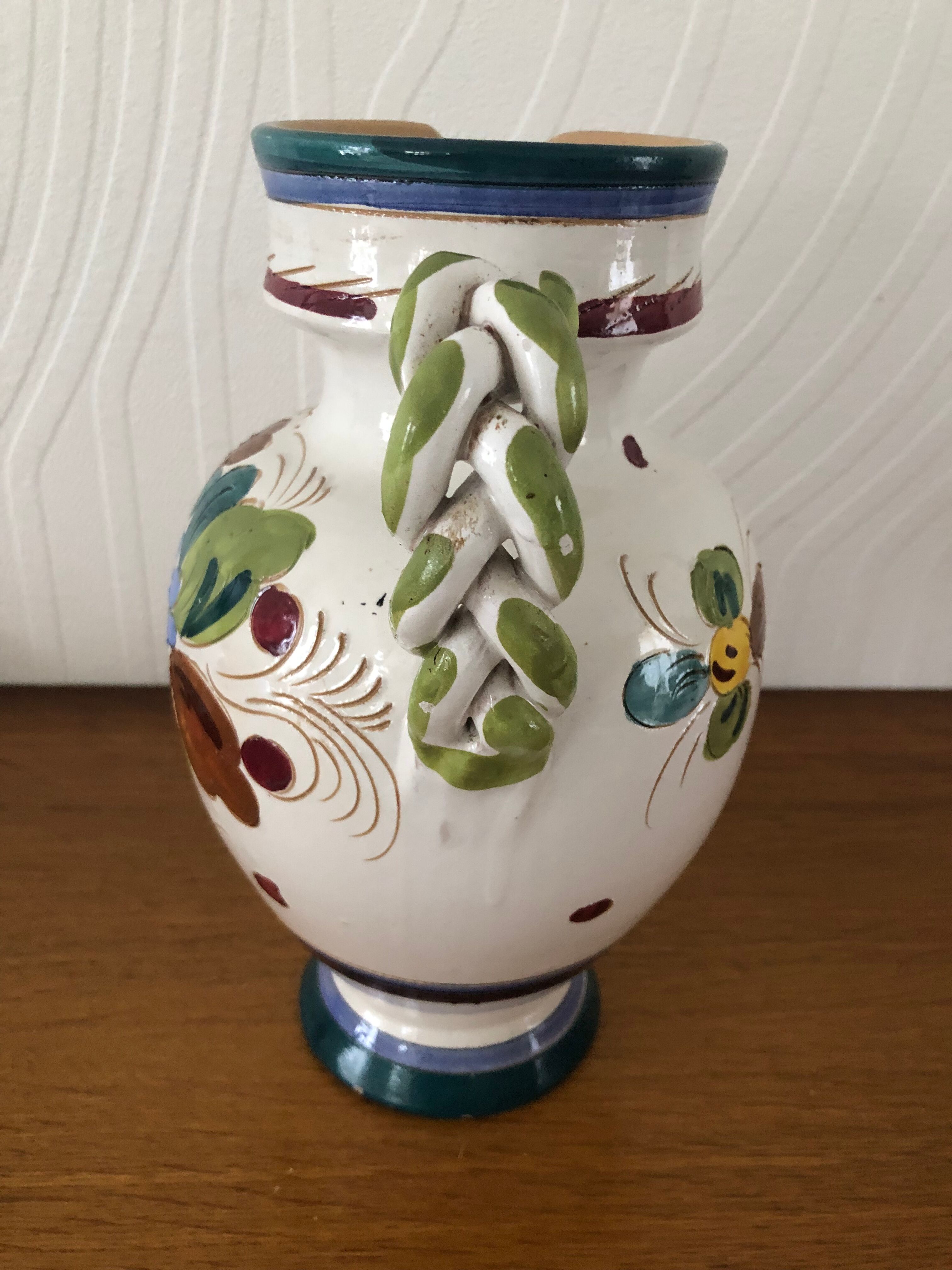 Italian majolica ceramic pitcher / jug signed