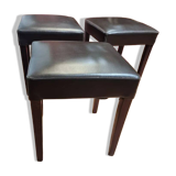 Brown leather square stool with wooden legs – padded seat