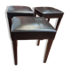 Brown leather square stool with wooden legs – padded seat