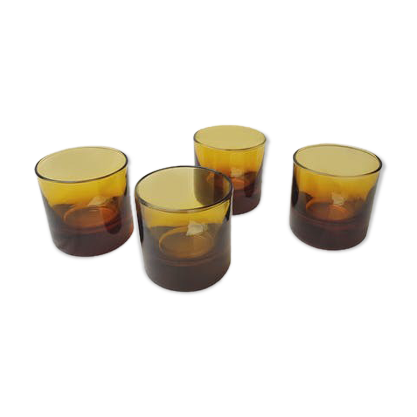 4 whiskey glasses in amber glass