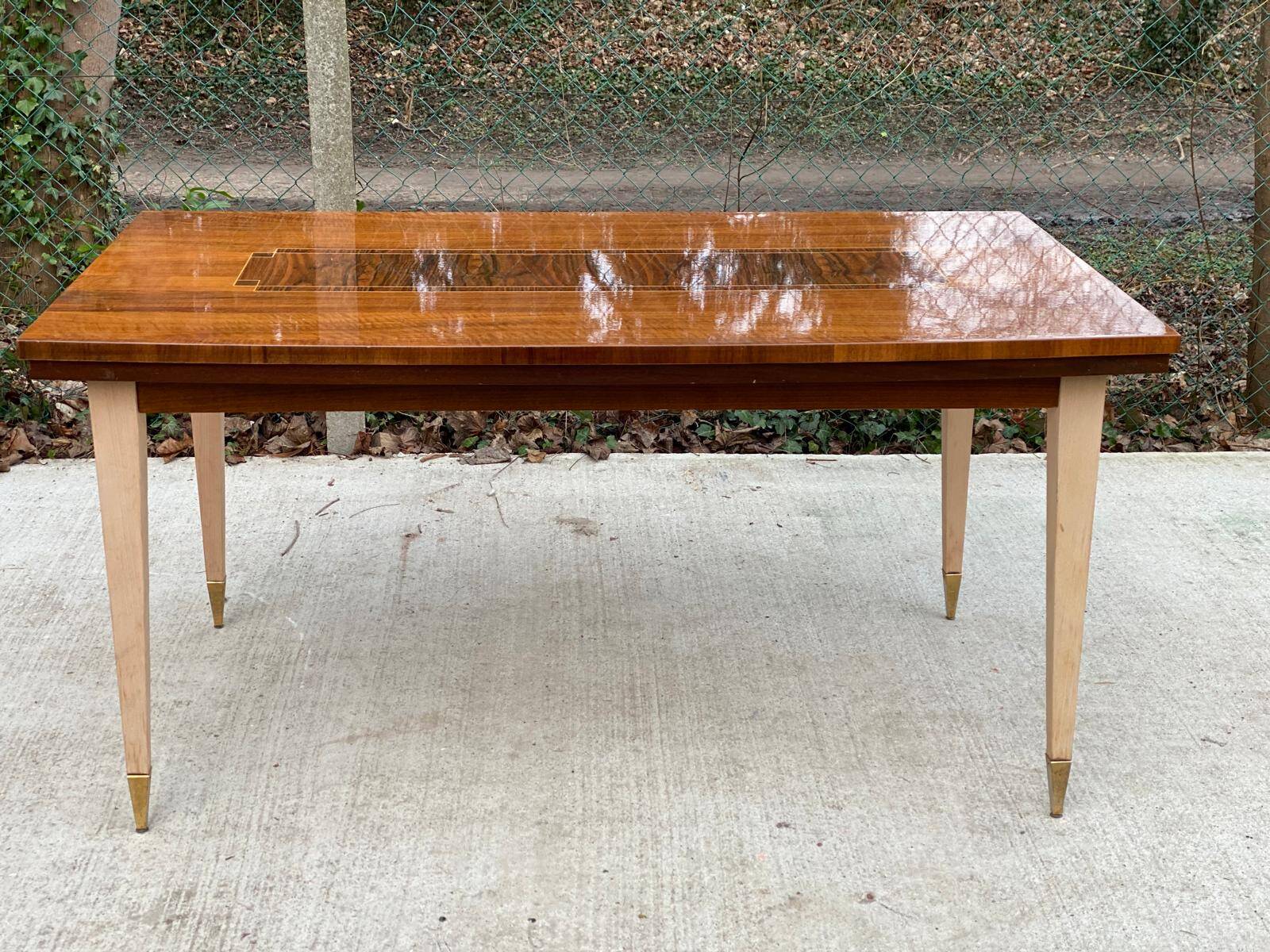 Scandinavian extendable dining table in wood and beautiful lacquered marquetry 230cm