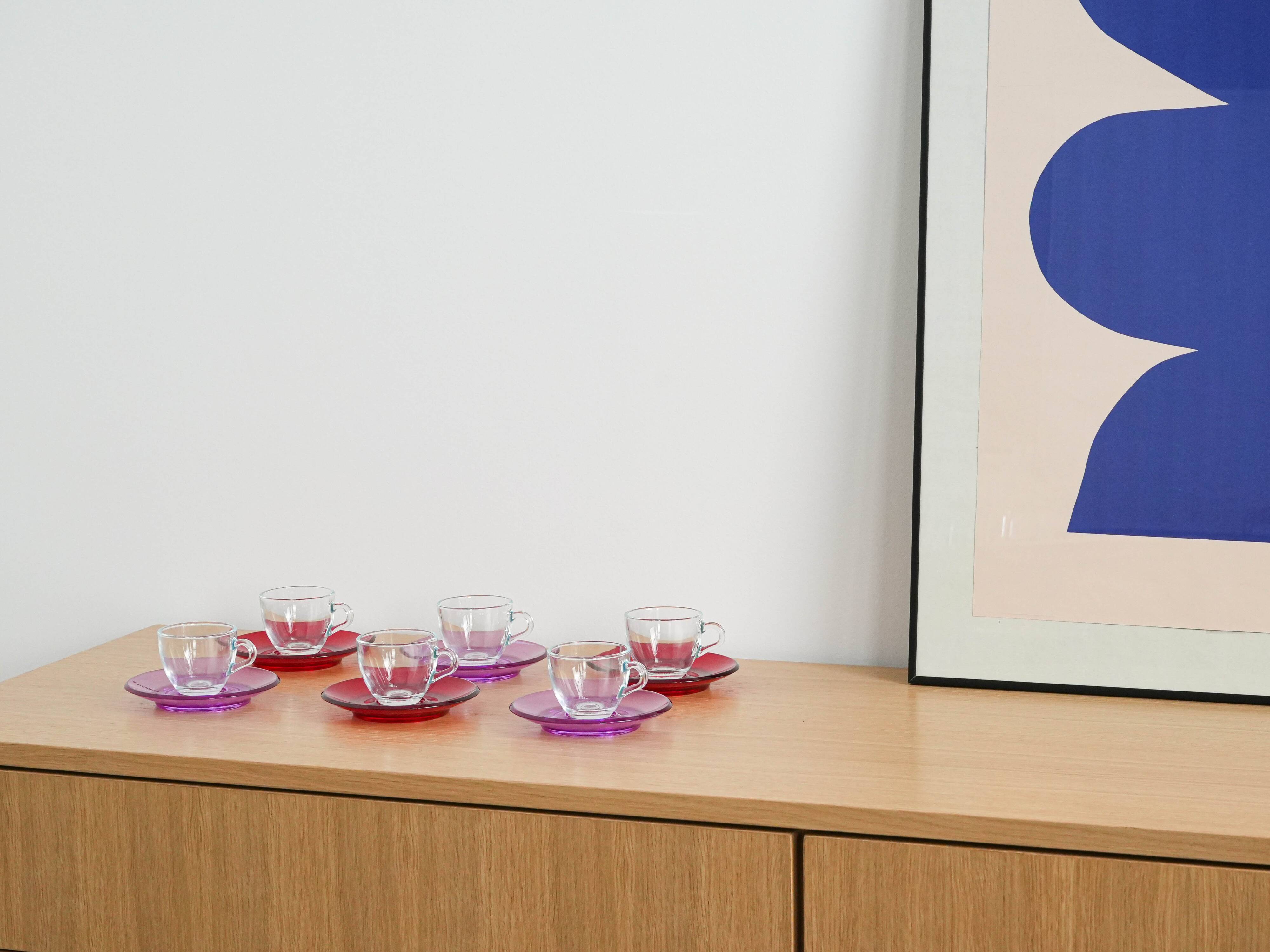 Set of glass cups, Italian design, 1970s, manufactured by Fratelli Guzzini