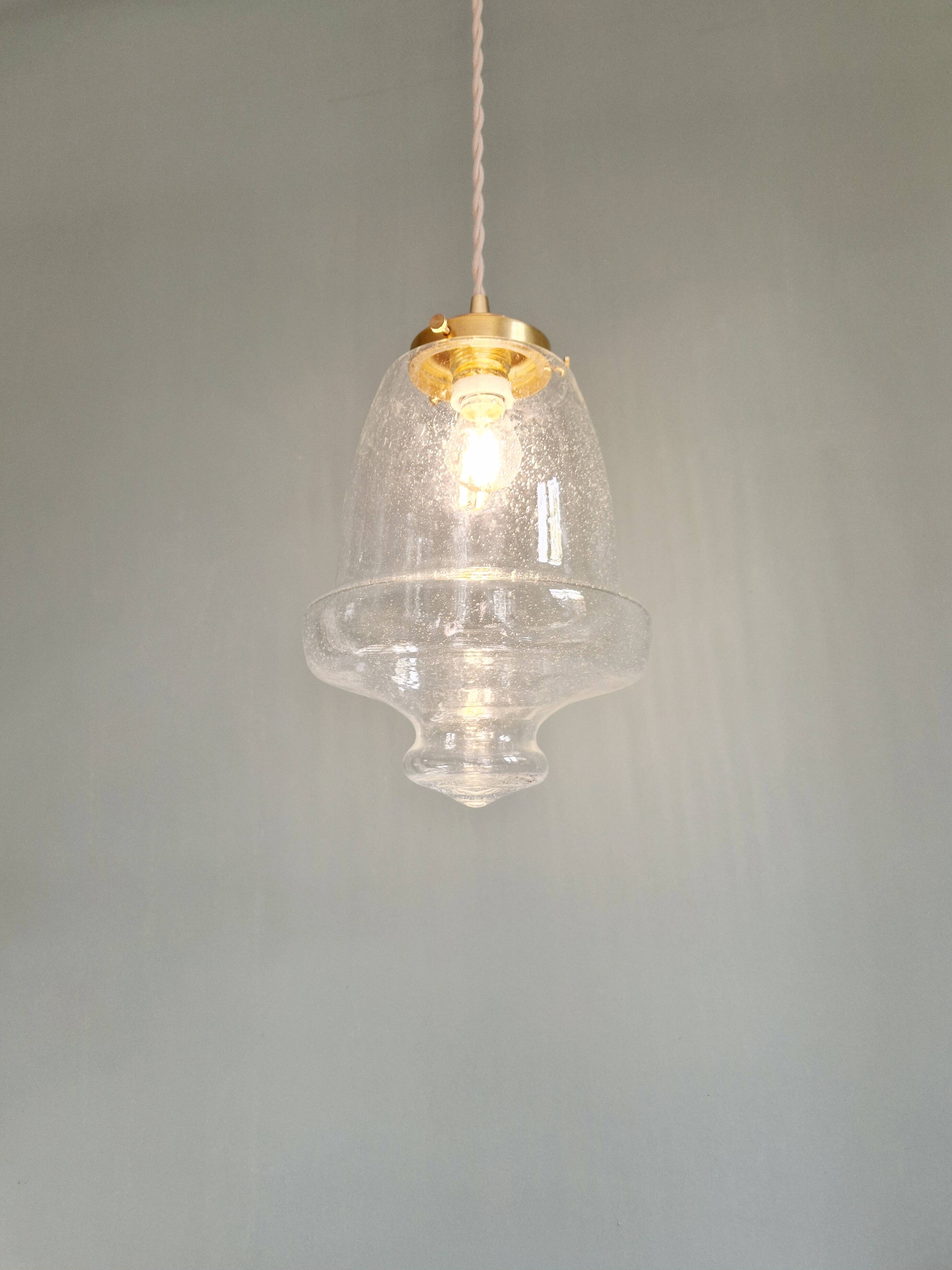 Vintage pendant light in transparent bubbled glass, 70s