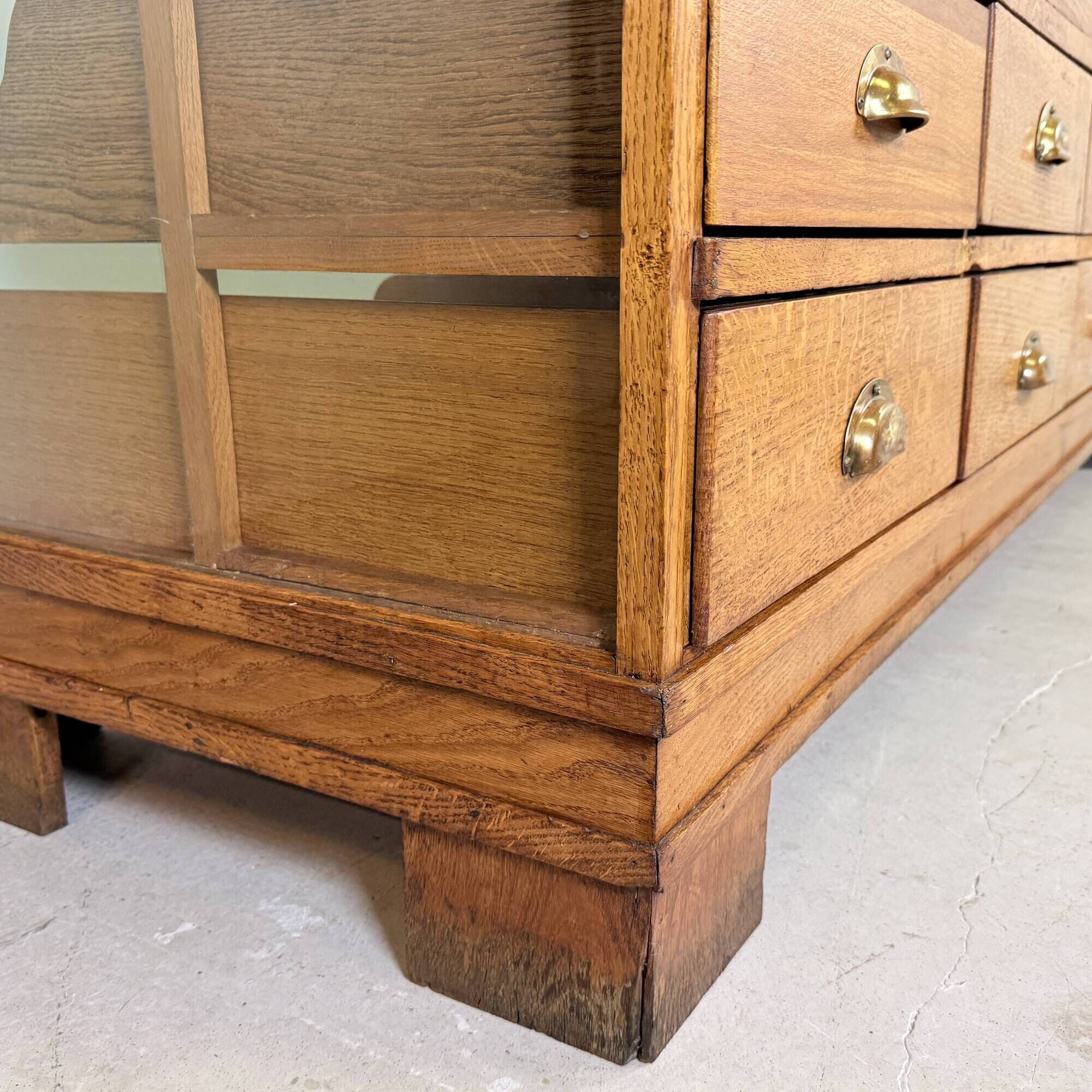 Solid Oak Haberdashery Glass Showcase with 16 Drawers – ca. 1940s