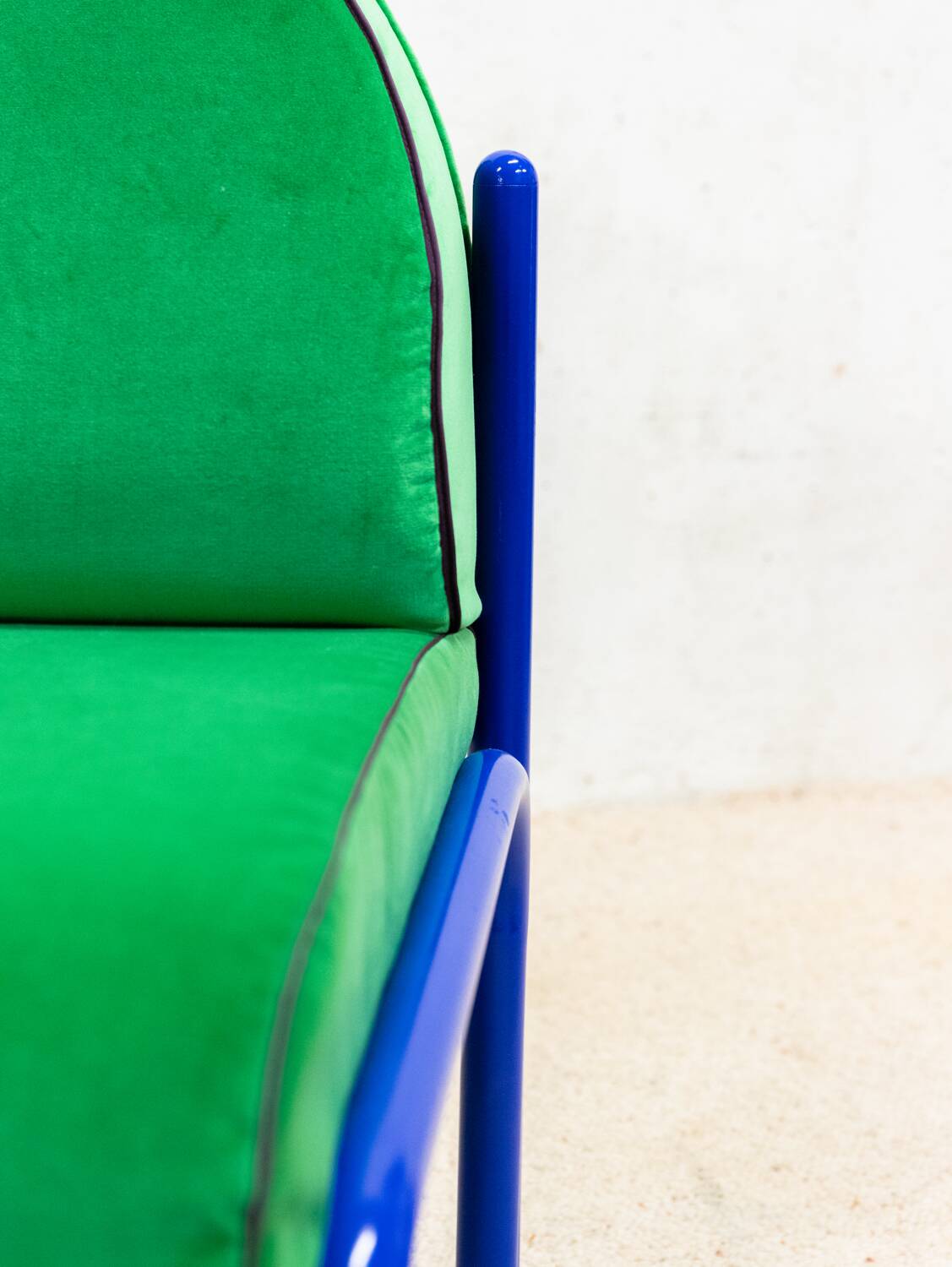 Souvignet armchair reupholstered in green velvet