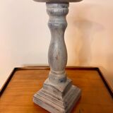 Gray patinated wooden candle holder