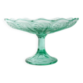 Pressed Glass Pedestal Bowl / Vintage Georgia Green Fruit Bowl / Ukraine /