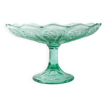 Pressed Glass Pedestal Bowl / Vintage Georgia Green Fruit Bowl / Ukraine /