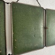 Miroir vintage 1930 triptyque barbier nickelé simili crocodile vert avocat