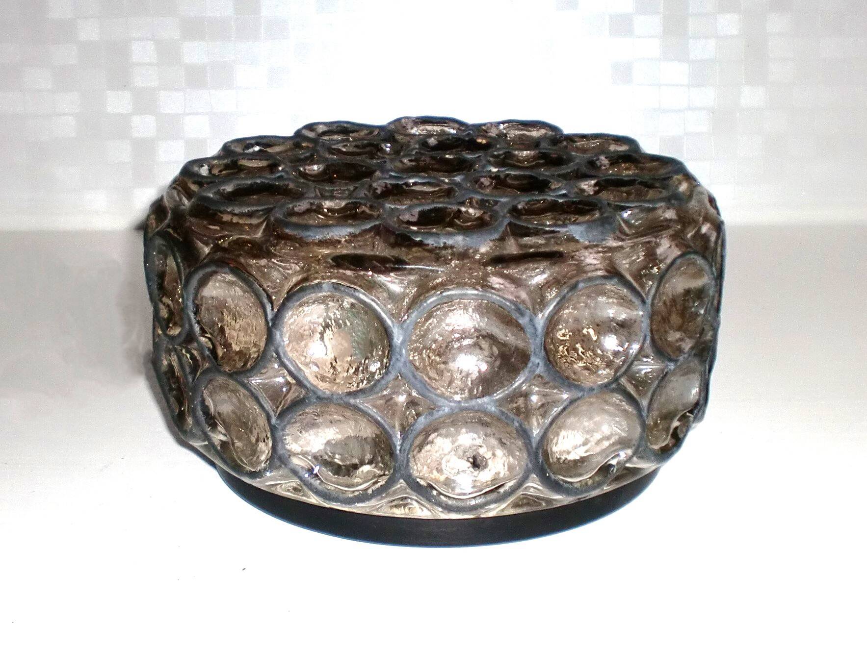 Round iron-ring glass ceiling lamp by Limburg Glashütte 1960s Germany