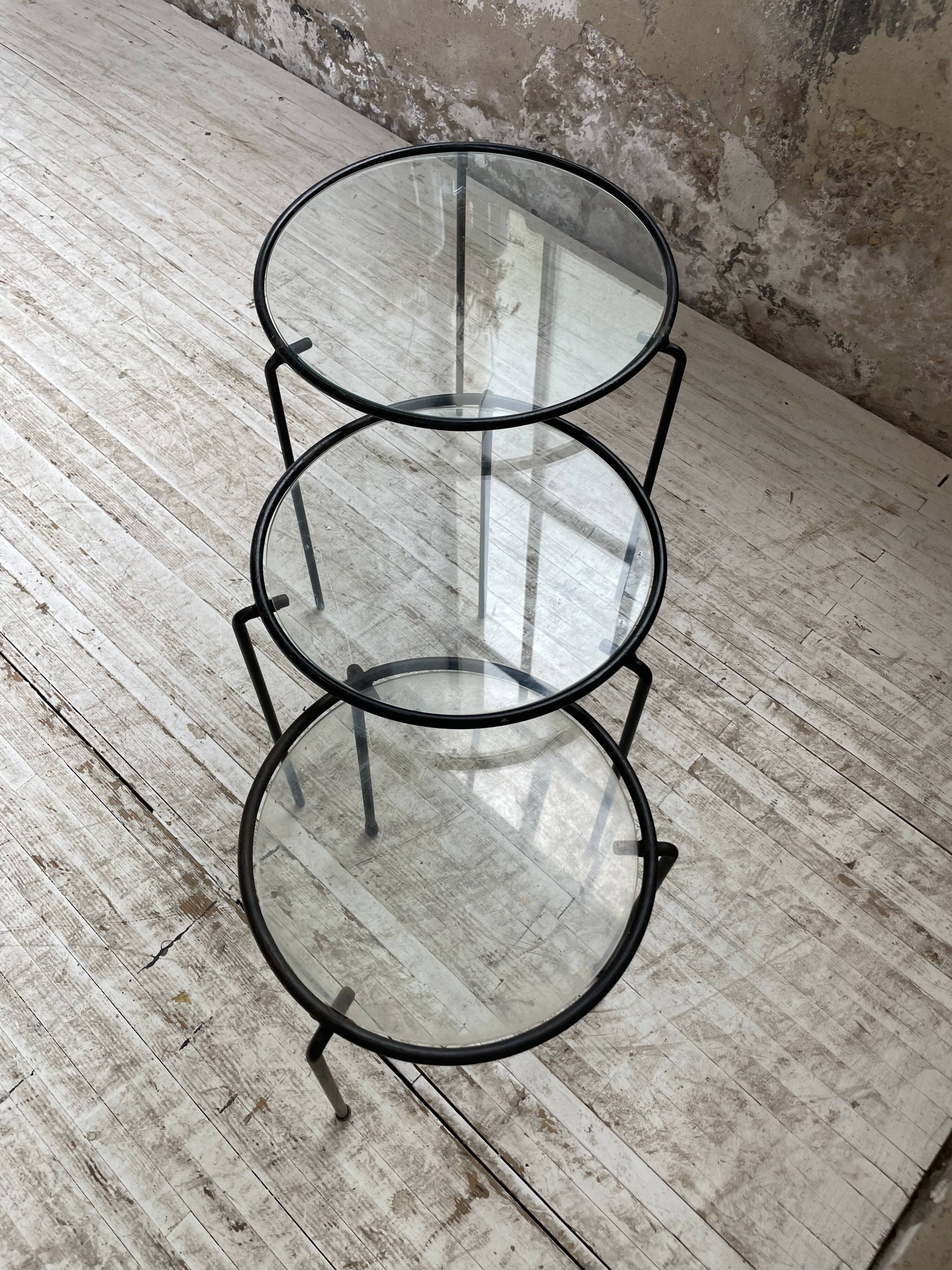 50s metal and glass nesting coffee tables