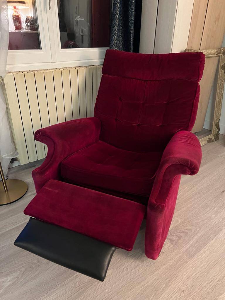 Vintage Parker Knoll red velvet recliner chair circa 1970