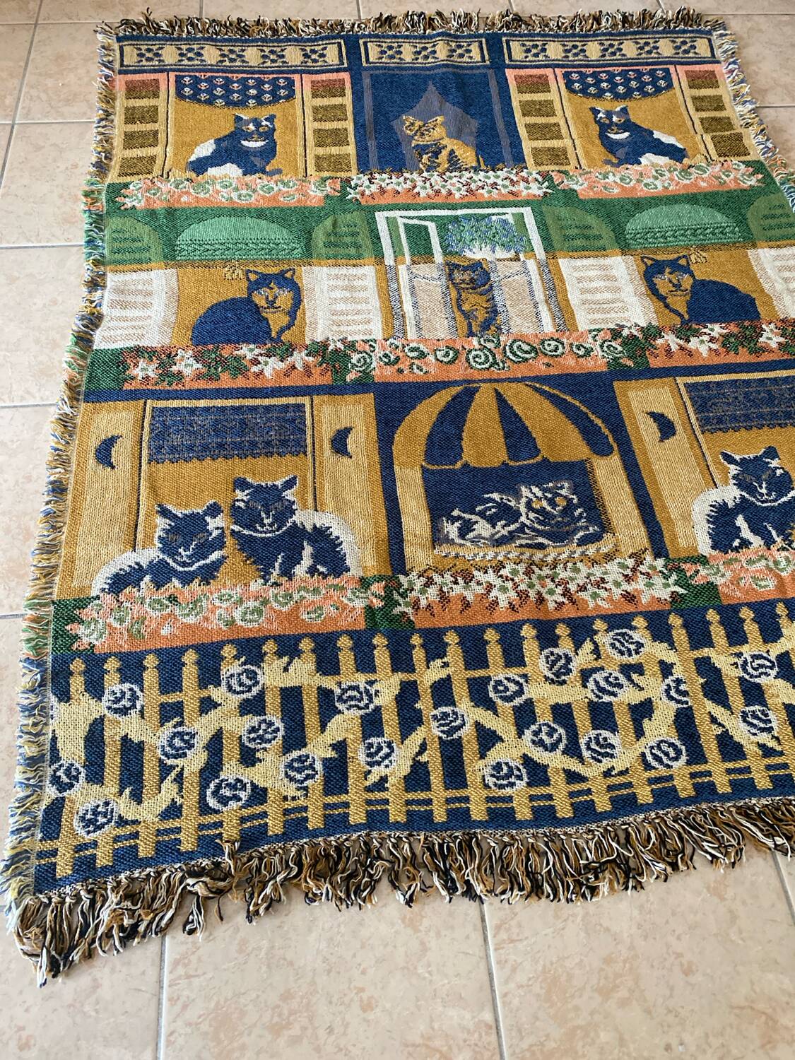 Vintage handmade cat rug