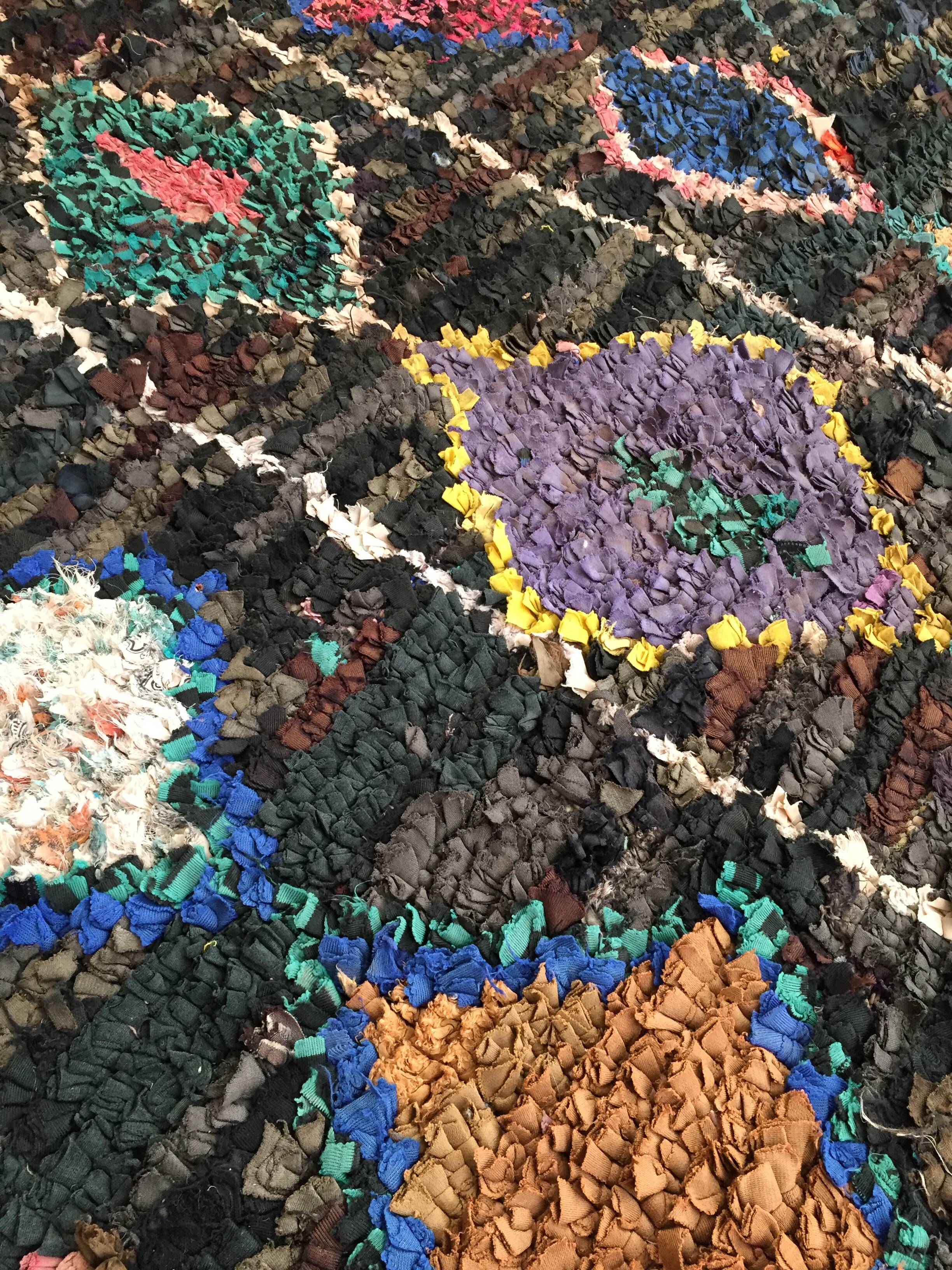 Moroccan Berber carpet Black Boucherouite with diamonds and colorful patterns 192x145cm