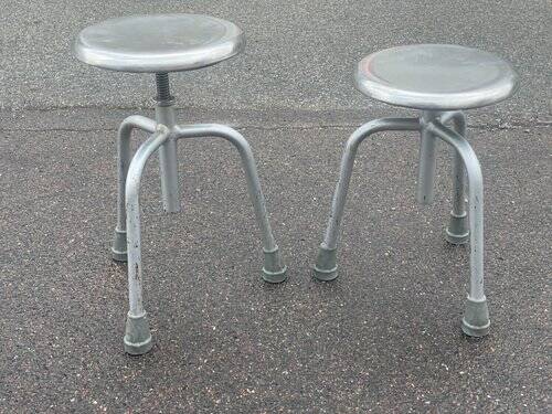 Set of adjustable Danish industrial metal stools, 1968