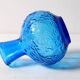 Vintage Small Blue Pressed Glass Vase with Flowers Pattern / Italy / 1960