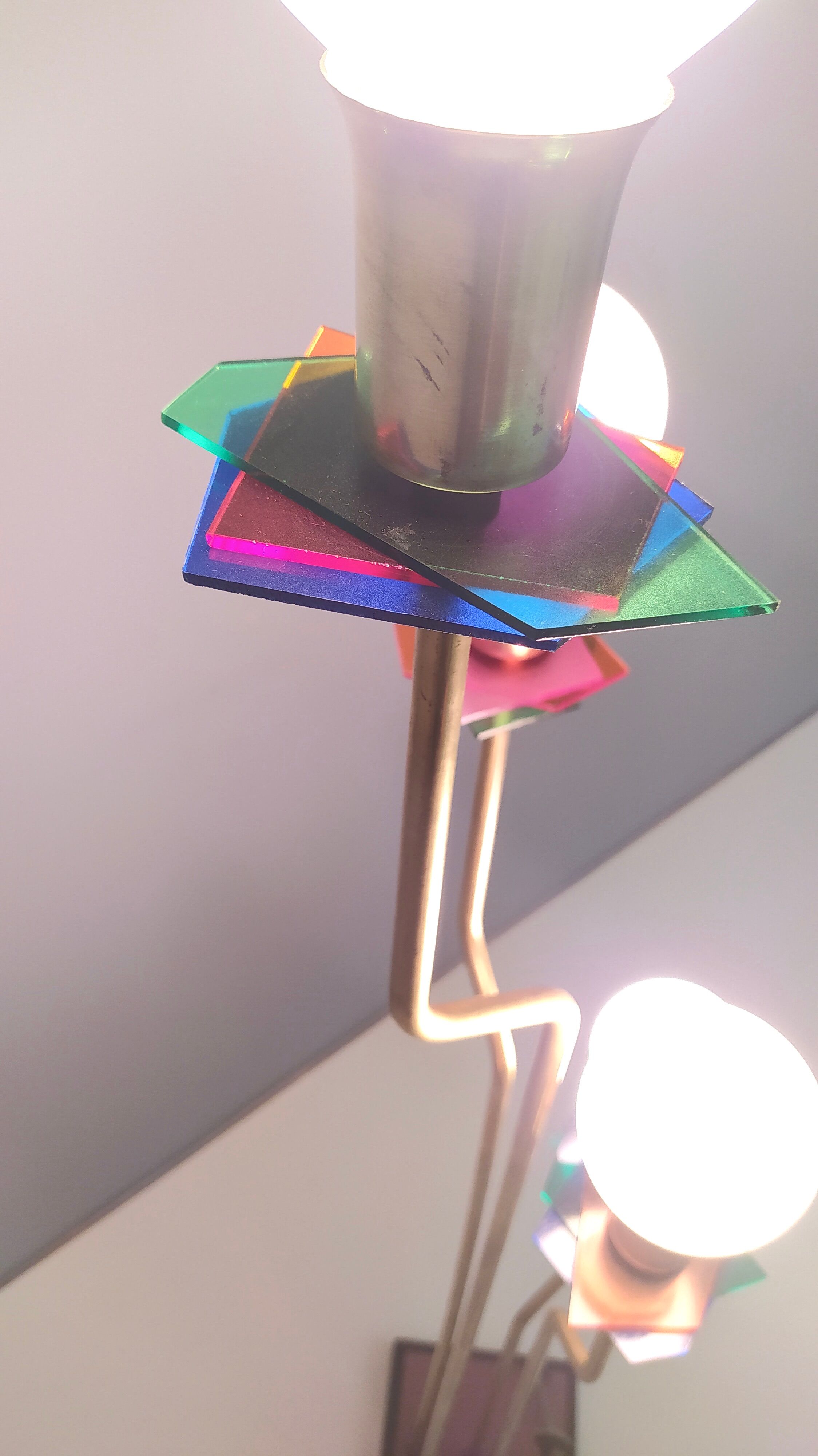 Brass, varnished metal and plexiglas floor lamp "alberelli" by c. la gaipa, 2020