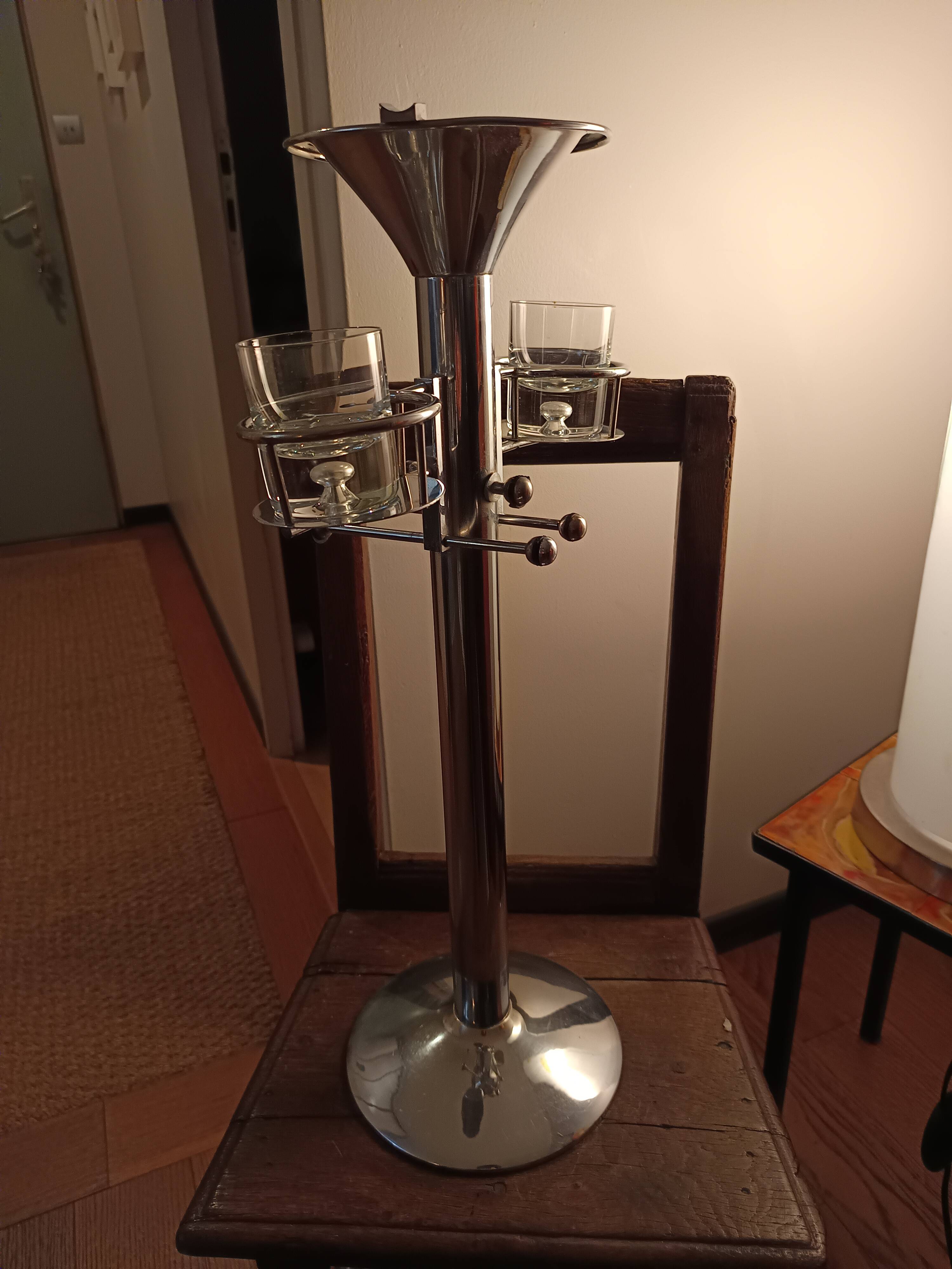 chrome standing ashtray with glass holder 1930 design by Boris Lacroix