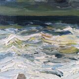 Mid-Century Modern Swedish "Watching the Storm" Vintage Expressive Seascape Oil Painting, Framed