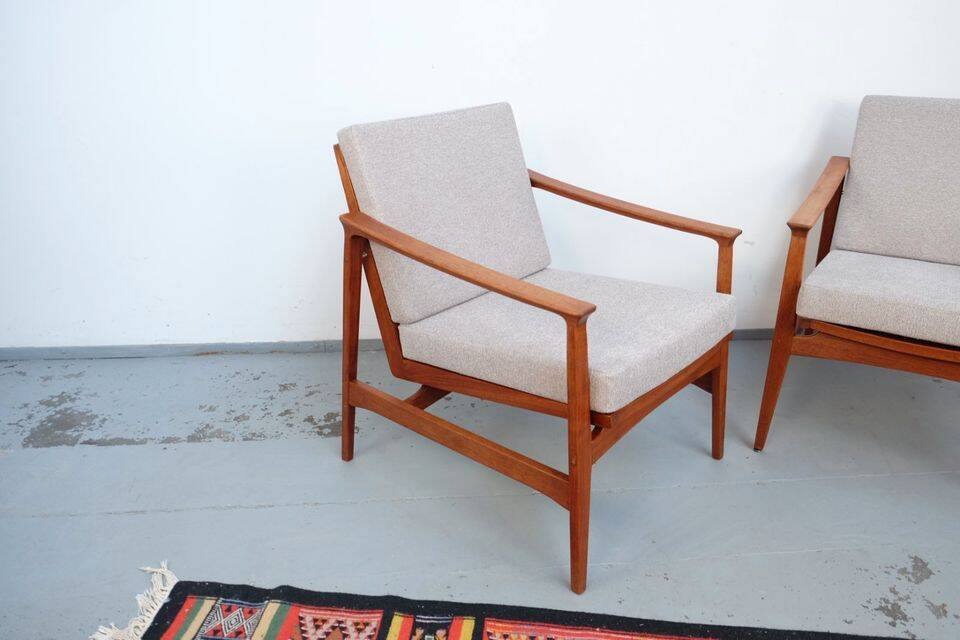 Vintage Thonet teak armchair, retro 1960s–70s style.