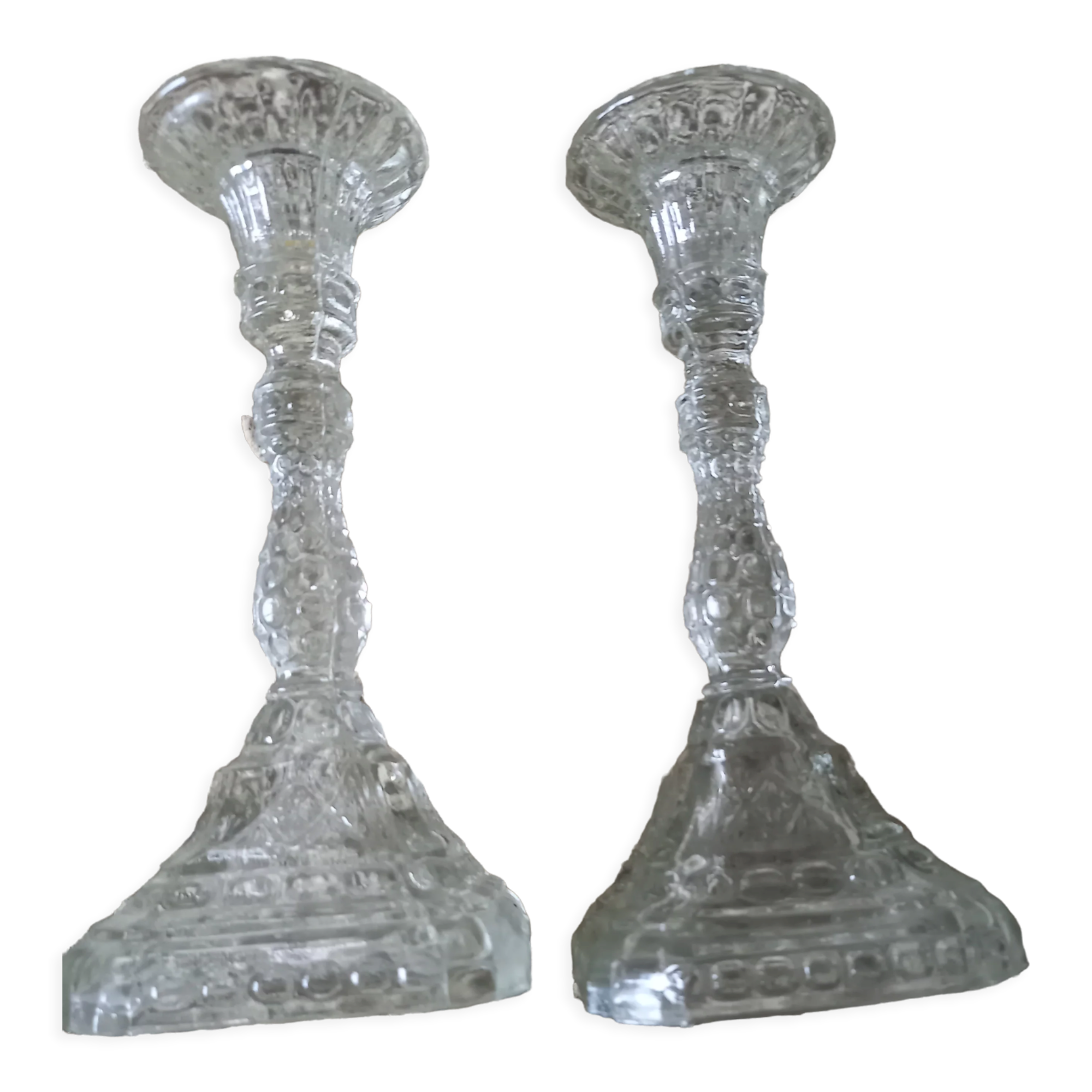 Pair of glass candle holders