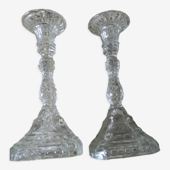 Pair of glass candle holders